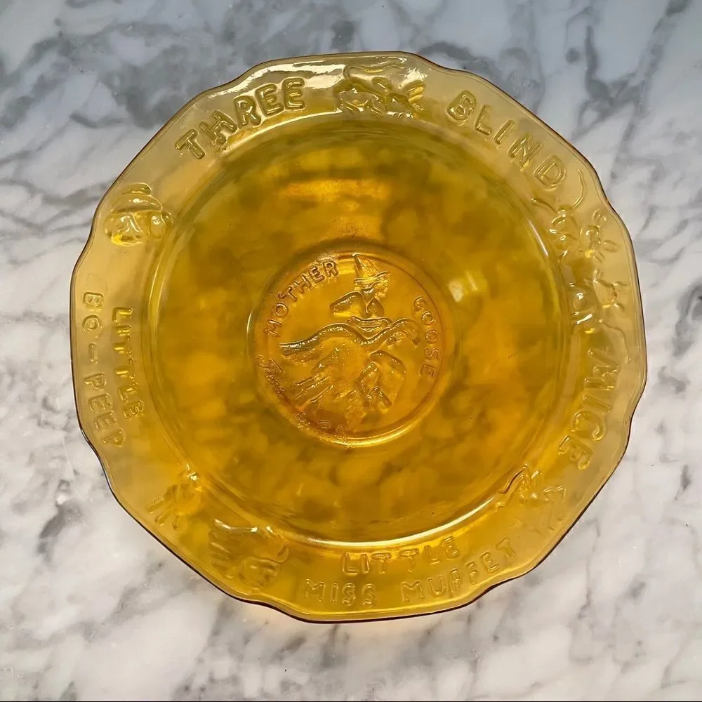 Tiara Glass Amber Mother Goose Nursery Rhyme Bowl